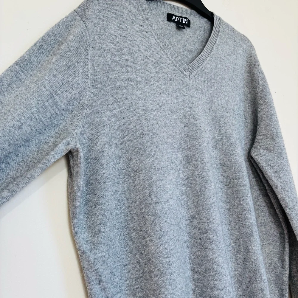 Apt9 Men Large Cashmere Silk V Neck heather gray knit slouchy pullover Sweater